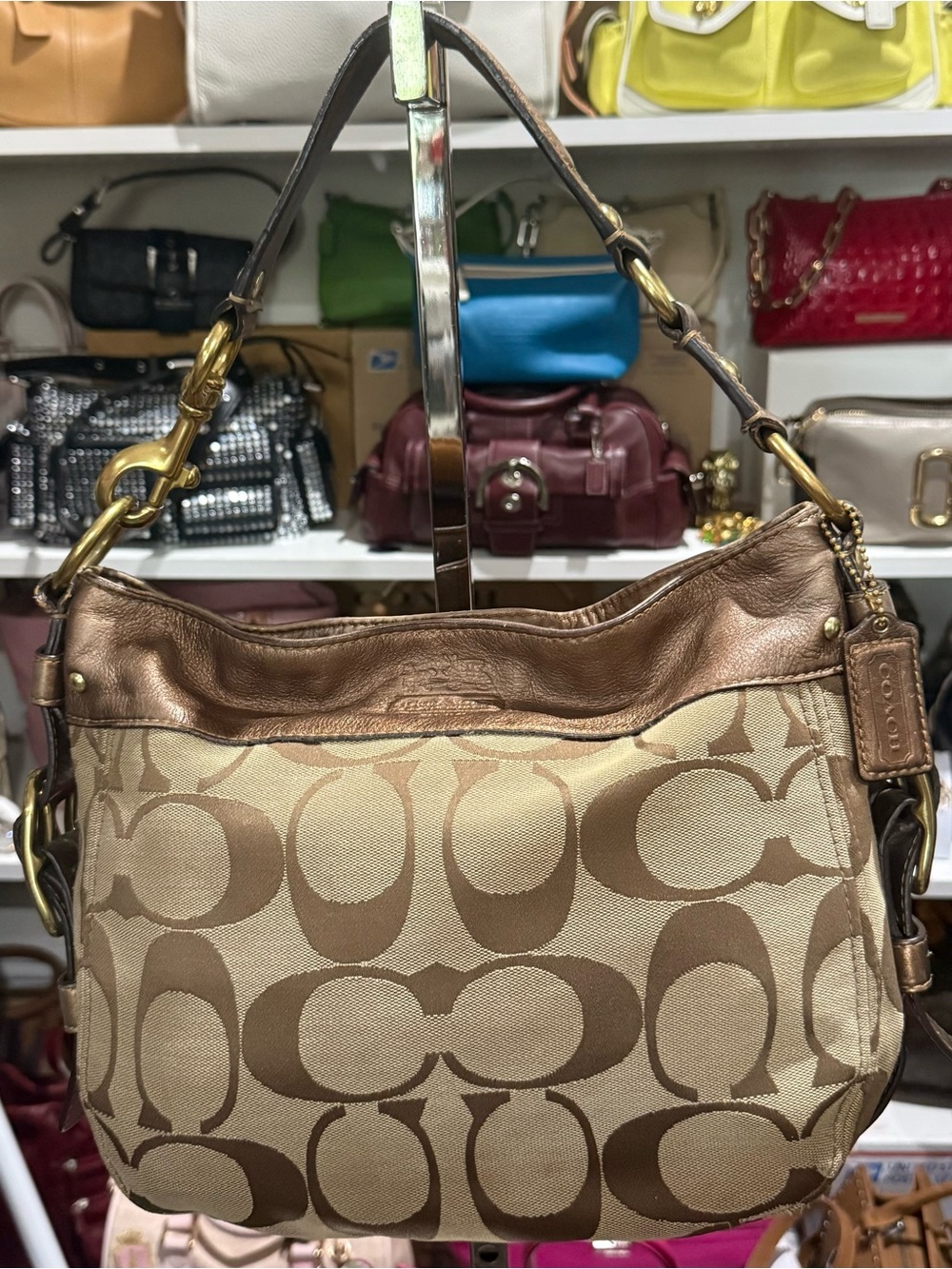 Coach Zoe Y2K in Tan/Brown Signature Canvas Shoulder Bag